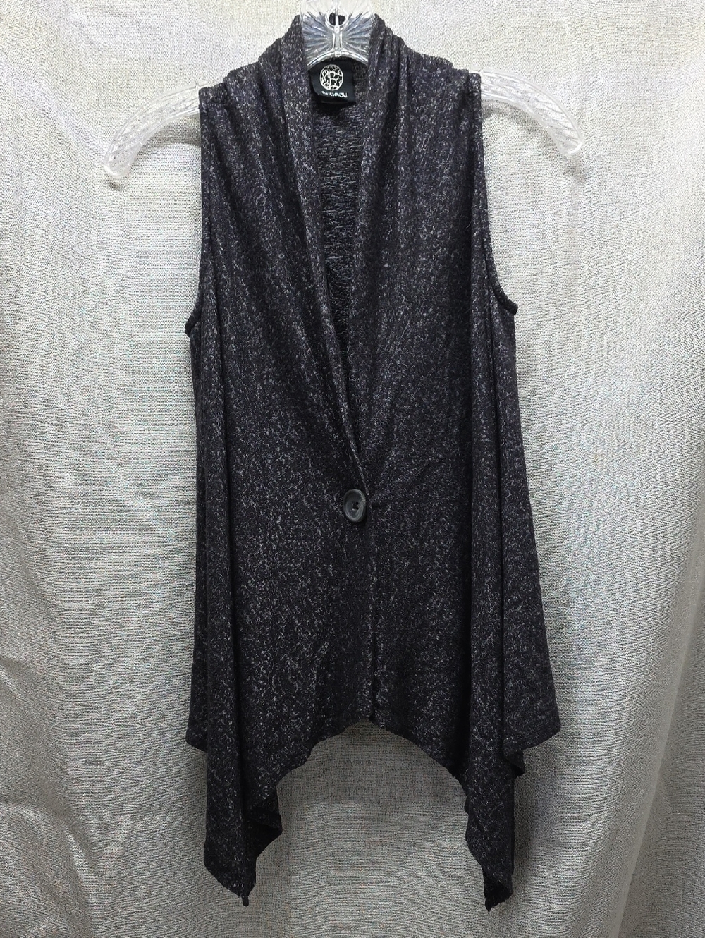Button Front Vest, Bobeau, Sleeveless, Draped, Heather Charcoal, Sm, Raglan Hem